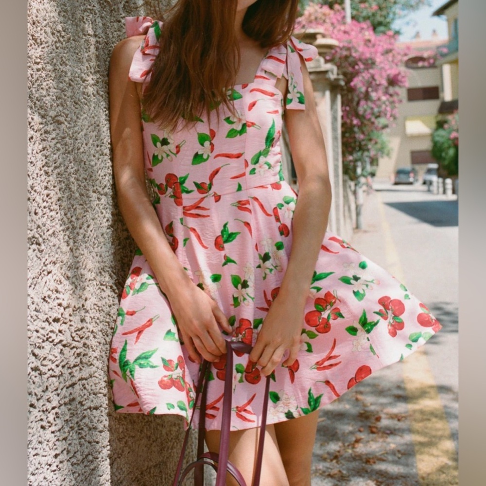 NWT ZARA Cherries Cherry Printed Short Dress Holiday Bloggers Fave - Picture 3 of 4